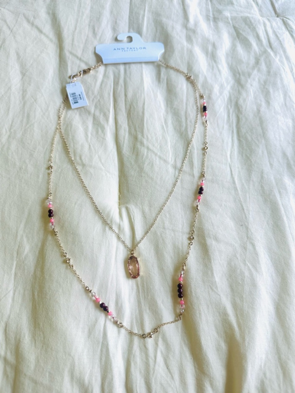 Ann Taylor Gold-tone Layered Necklace with Pink and Black Beads